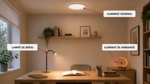 În majoritatea birourilor sau colțurilor de studiu, este recomandat să combinați mai multe surse de lumină.